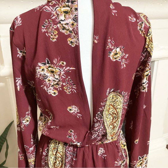 Maroon Maxi Keyhole Dress Long Sleeve Paisley Size Small S - Picture 10 of 16